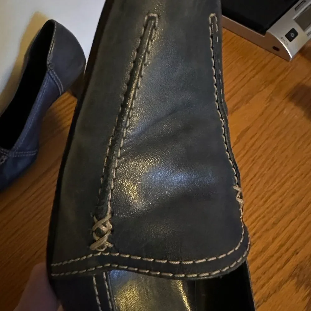 Nicole Blue Denim Leather Contrast Stitch Y2K Business Kitten Heels